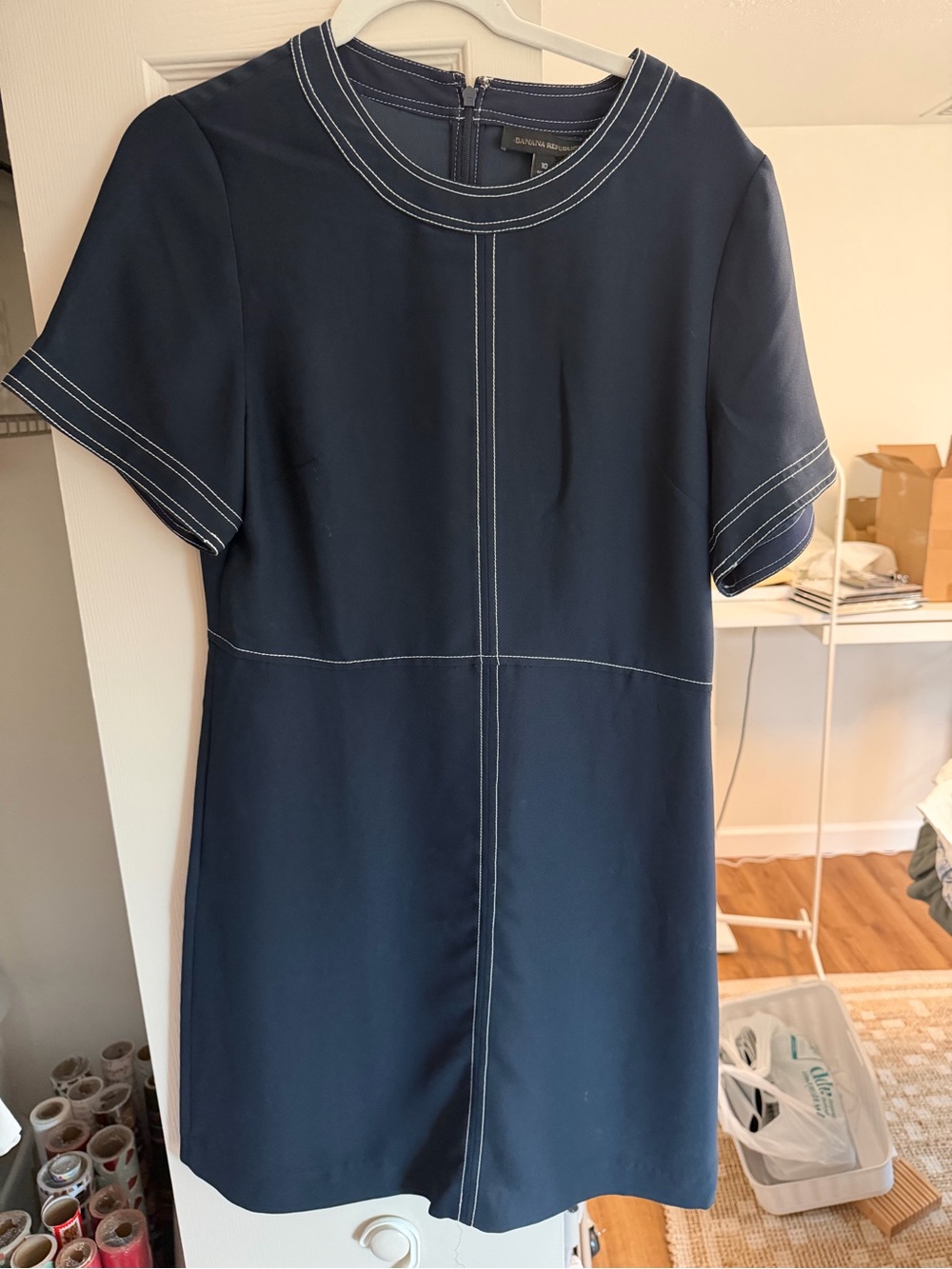 Banana Republic Navy Shift Dress with White Topstitching